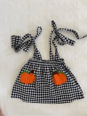 Girls Black & White Gingham Pumpkin Tie-Shoulder Costume Dress